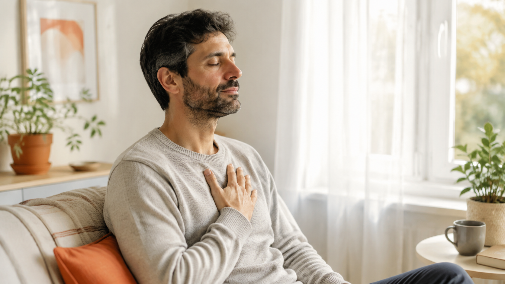 Hombre haciendo una pausa consciente para volver a escucharse