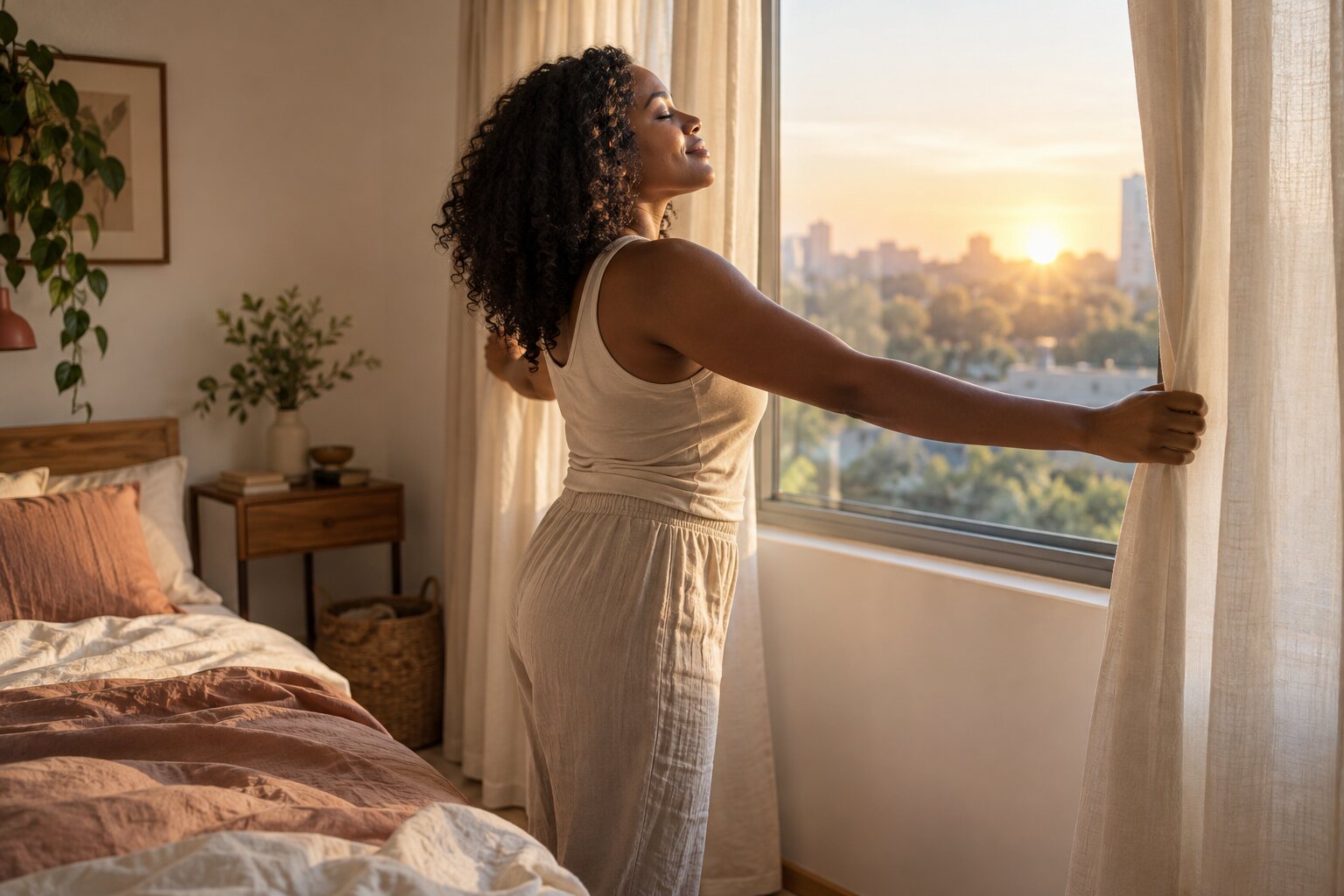 Mujer junto a una ventana iniciando un camino de crecimiento personal
